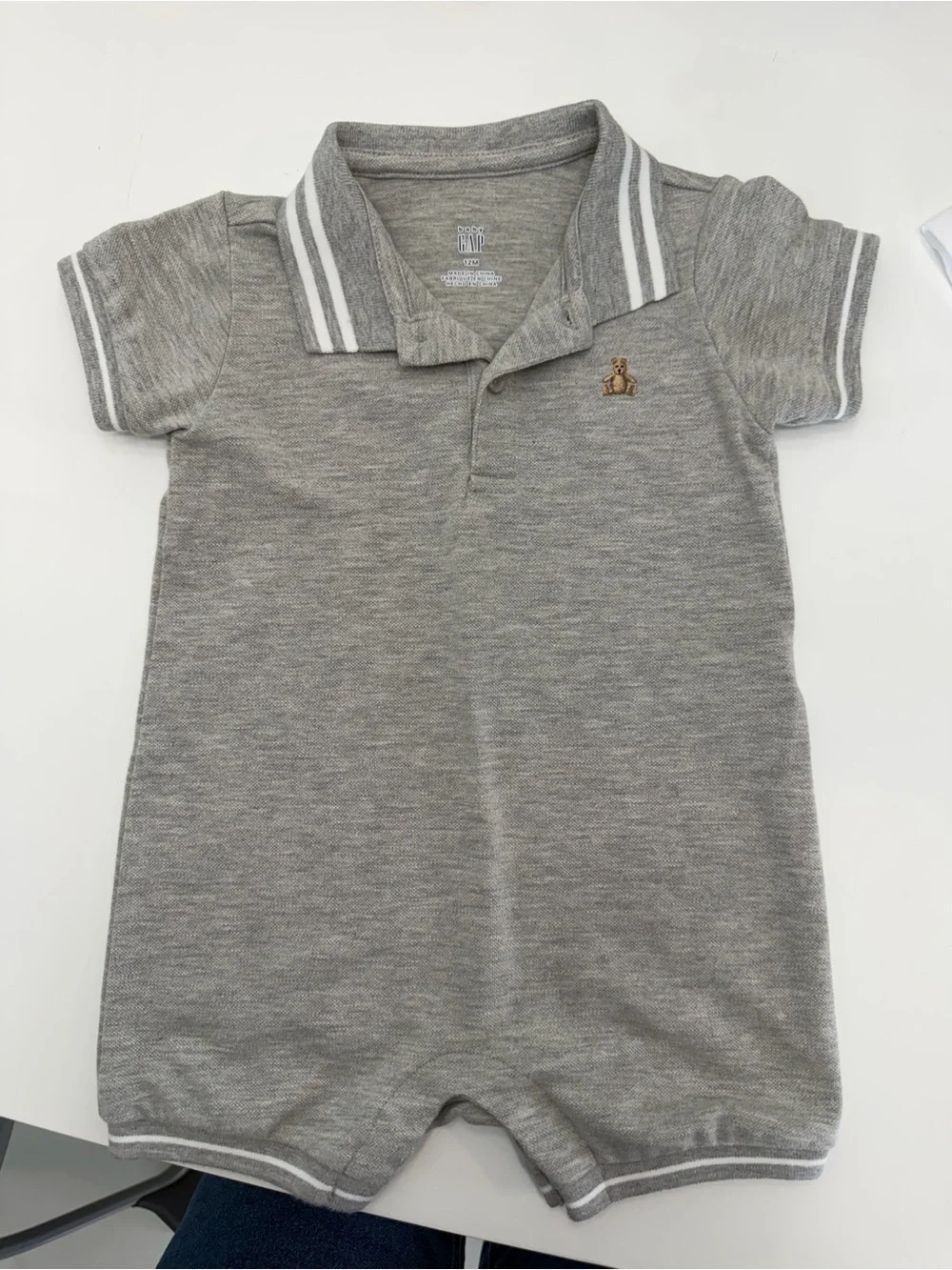 NWOT GAP Heather Gray Polo One-Piece with Bear Patch